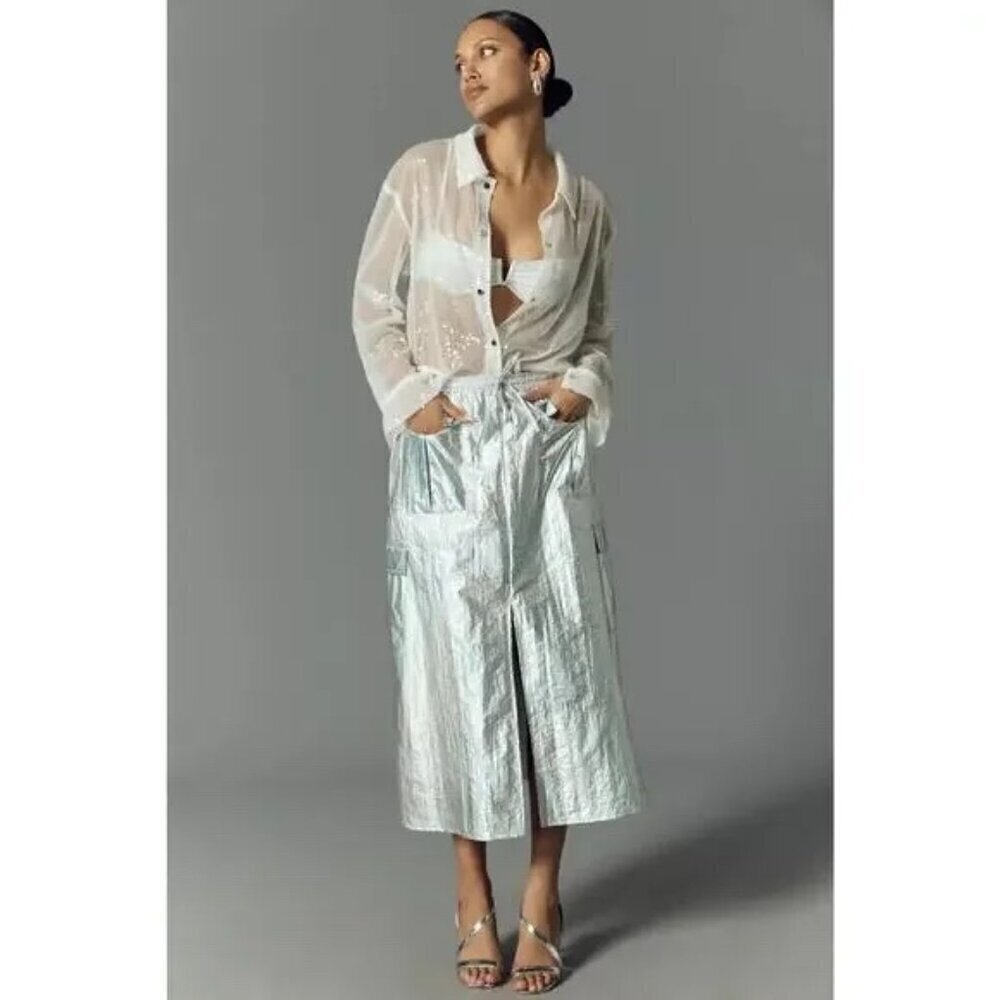 Anthropologie Silver Midi Skirt